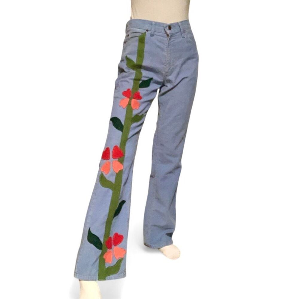 Custom Upcycled Blue Vintage Levi’s Corduroy Flared Pants – Size Medium